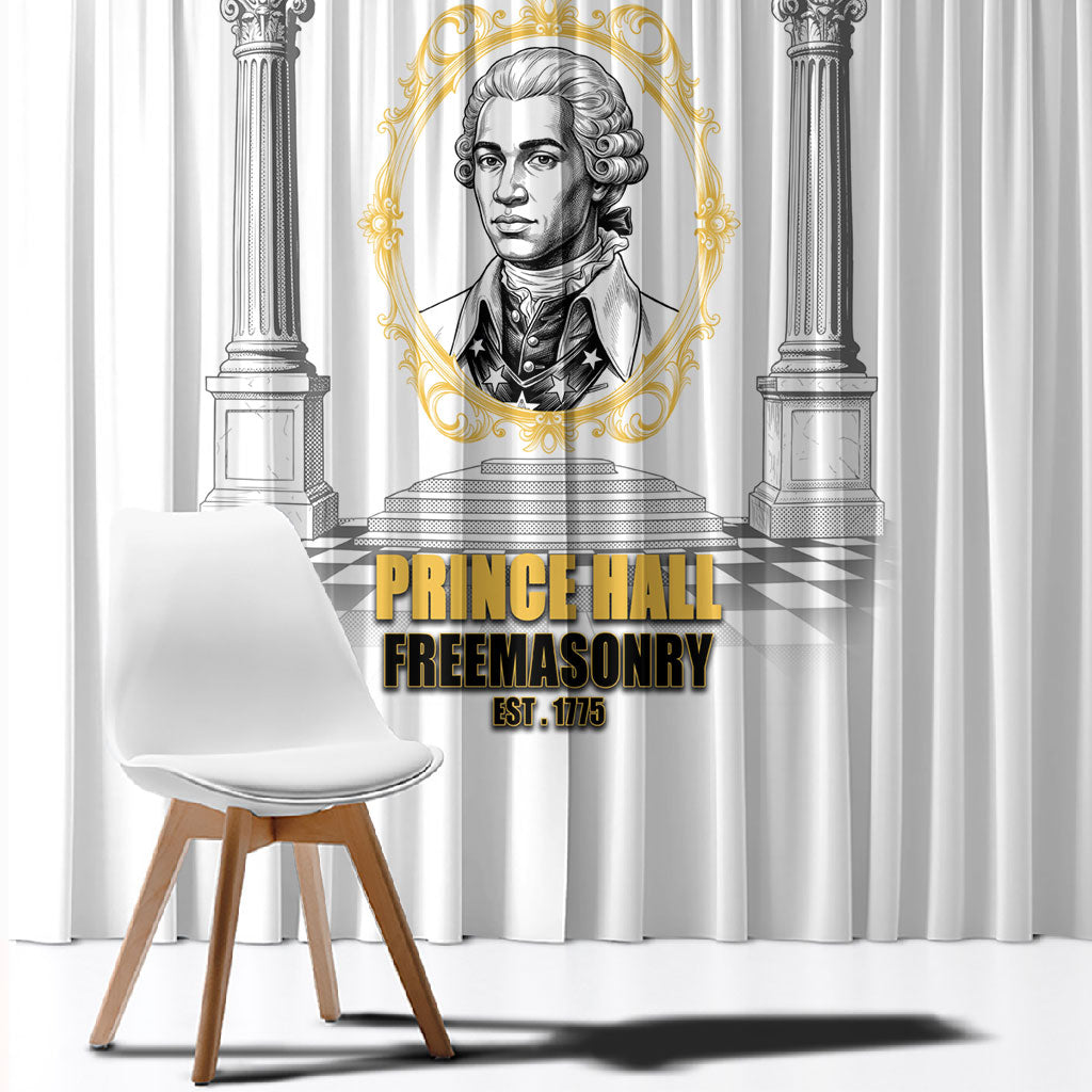 Personalized Prince Hall Freemasonry Window Curtain Masonic Square And Compass Vintage Gold Pillar Illustration