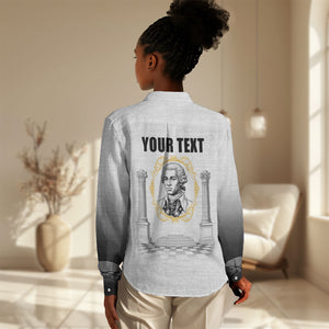 Personalized Prince Hall Freemasonry Women Casual Shirt Masonic Square And Compass Vintage Gold Pillar Illustration