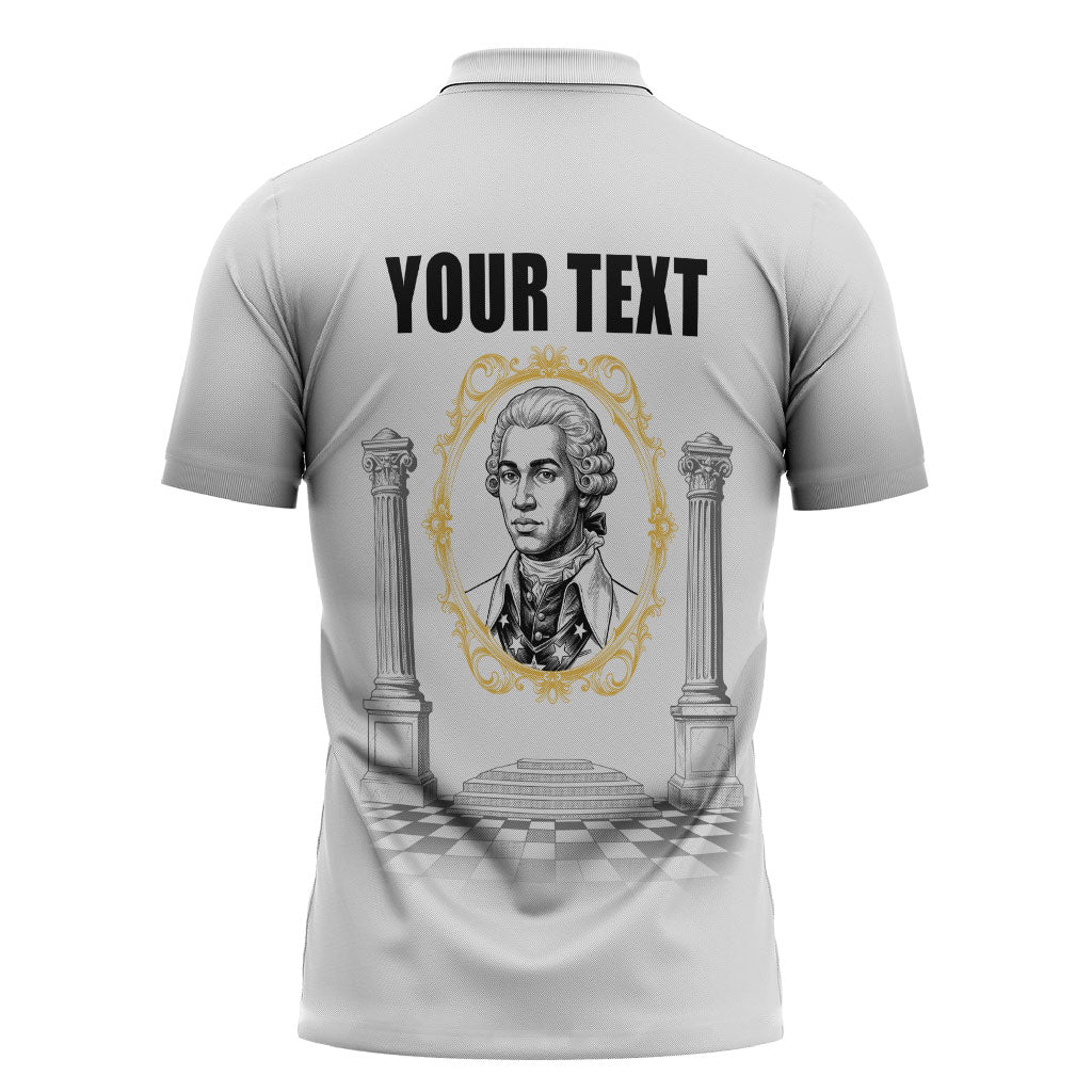 Personalized Prince Hall Freemasonry Zipper Polo Shirt Masonic Square And Compass Vintage Gold Pillar Illustration