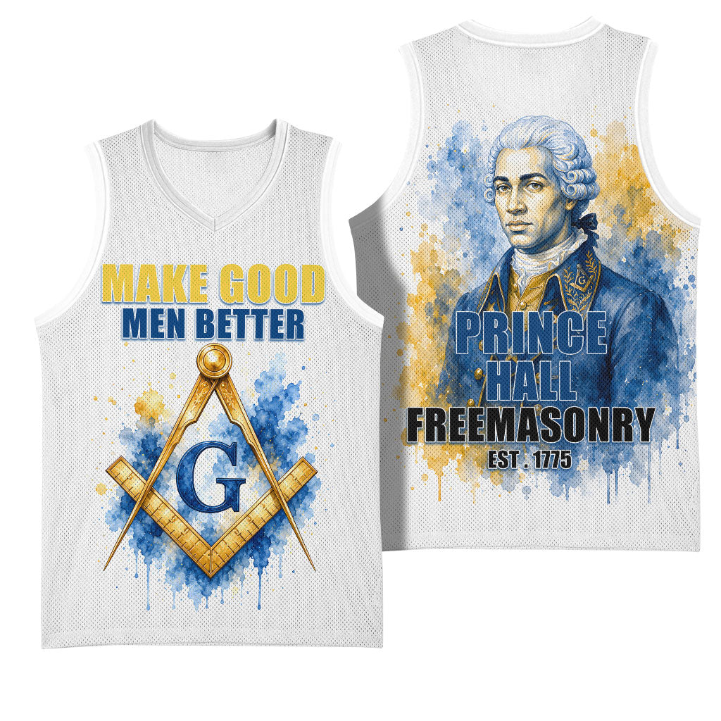 Prince Hall Freemasonry Basketball Jersey Square And Compass Letter G Watercolor Portrait Art