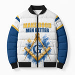 Prince Hall Freemasonry Bomber Puffer Jacket Square And Compass Letter G Watercolor Portrait Art