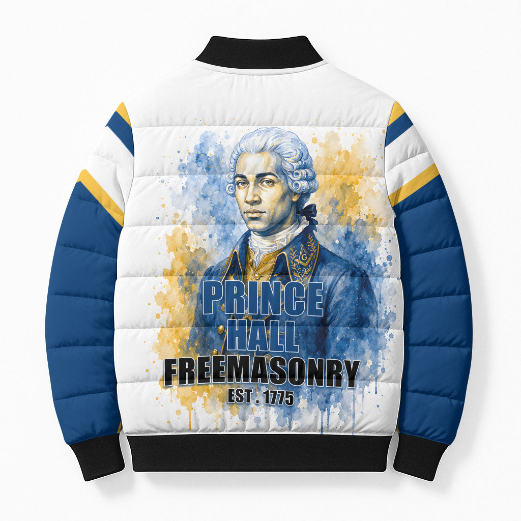 Prince Hall Freemasonry Bomber Puffer Jacket Square And Compass Letter G Watercolor Portrait Art