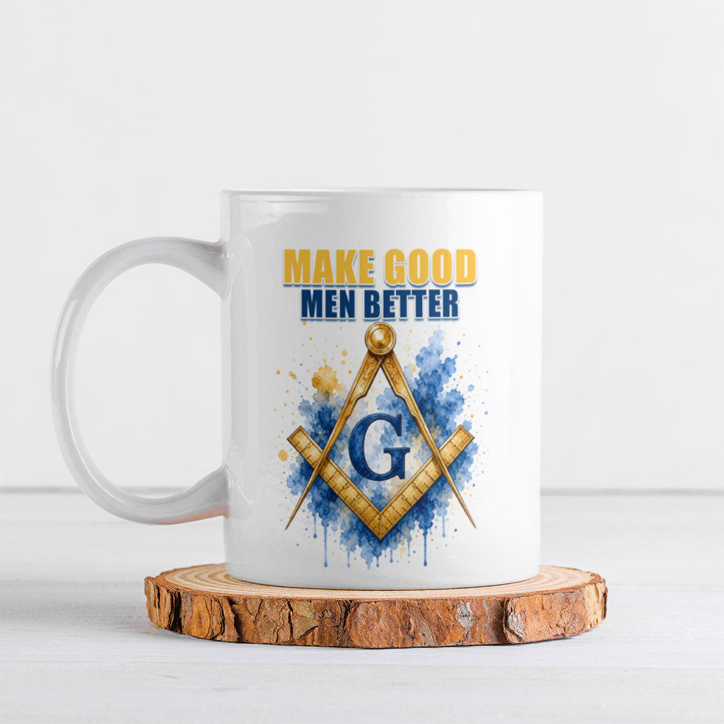 Prince Hall Freemasonry Ceramic Mug Square And Compass Letter G Watercolor Portrait Art