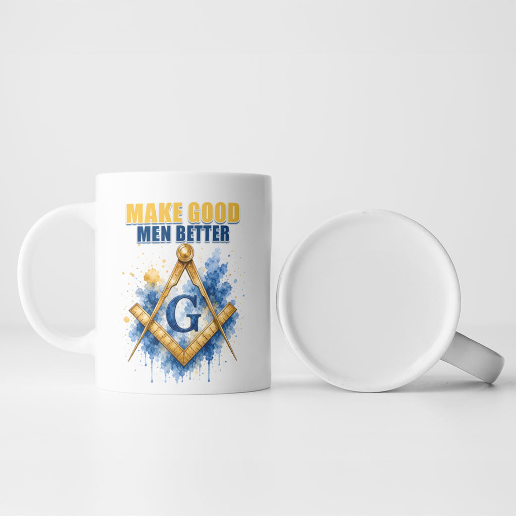 Prince Hall Freemasonry Ceramic Mug Square And Compass Letter G Watercolor Portrait Art