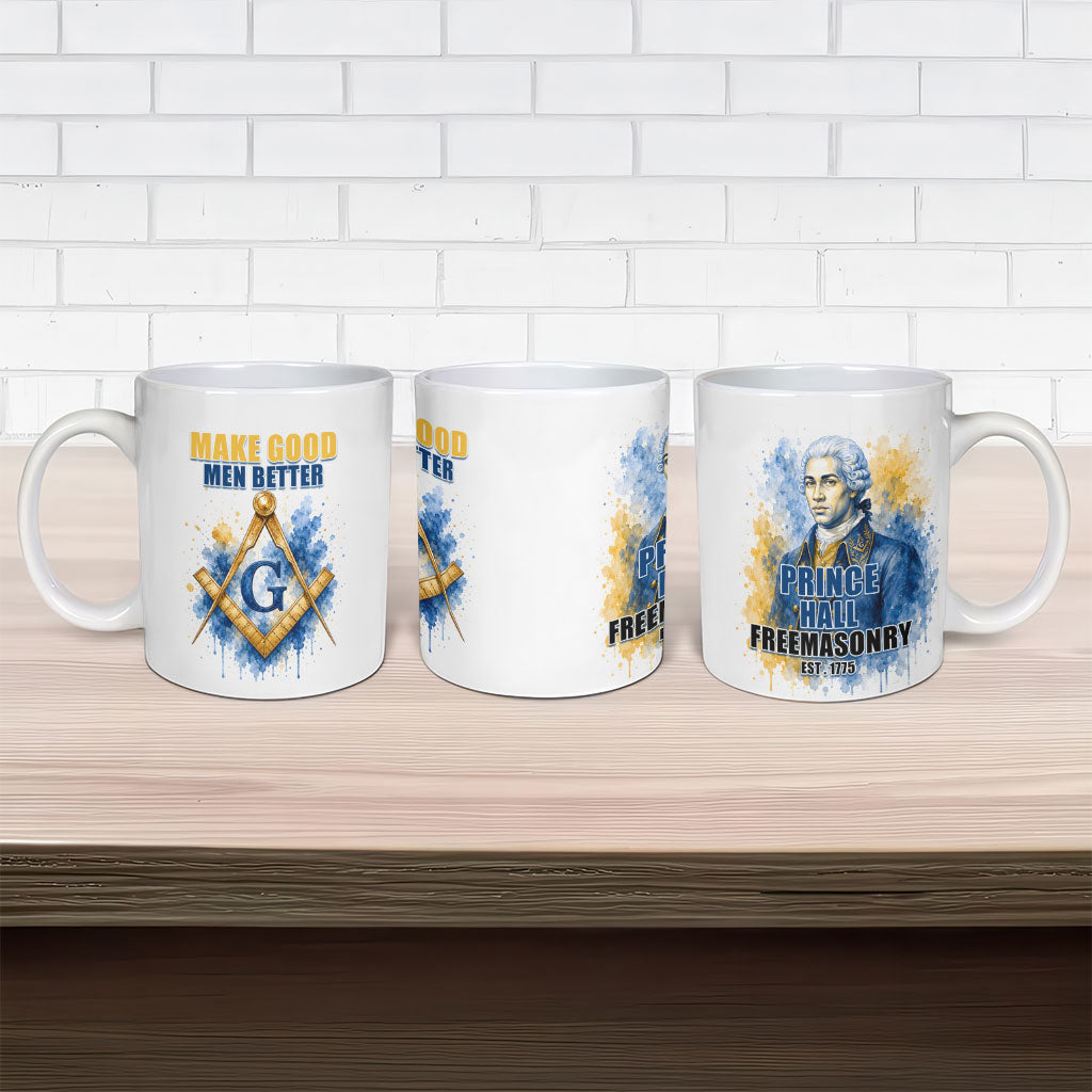 Prince Hall Freemasonry Ceramic Mug Square And Compass Letter G Watercolor Portrait Art