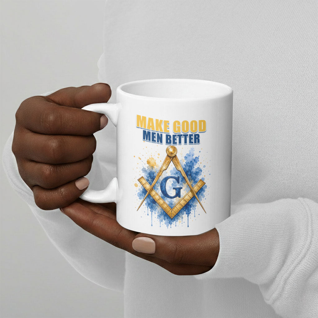 Prince Hall Freemasonry Ceramic Mug Square And Compass Letter G Watercolor Portrait Art