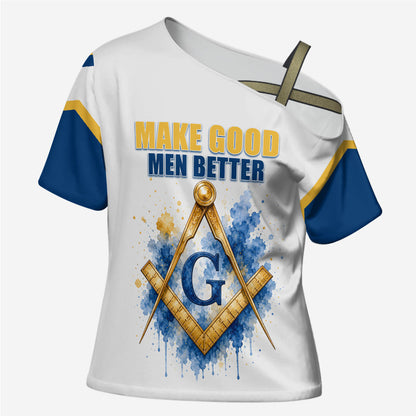 Prince Hall Freemasonry Cross Shoulder Shirt Square And Compass Letter G Watercolor Portrait Art