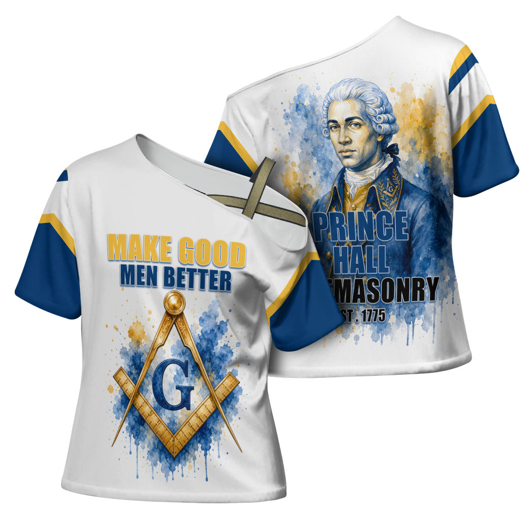 Prince Hall Freemasonry Cross Shoulder Shirt Square And Compass Letter G Watercolor Portrait Art