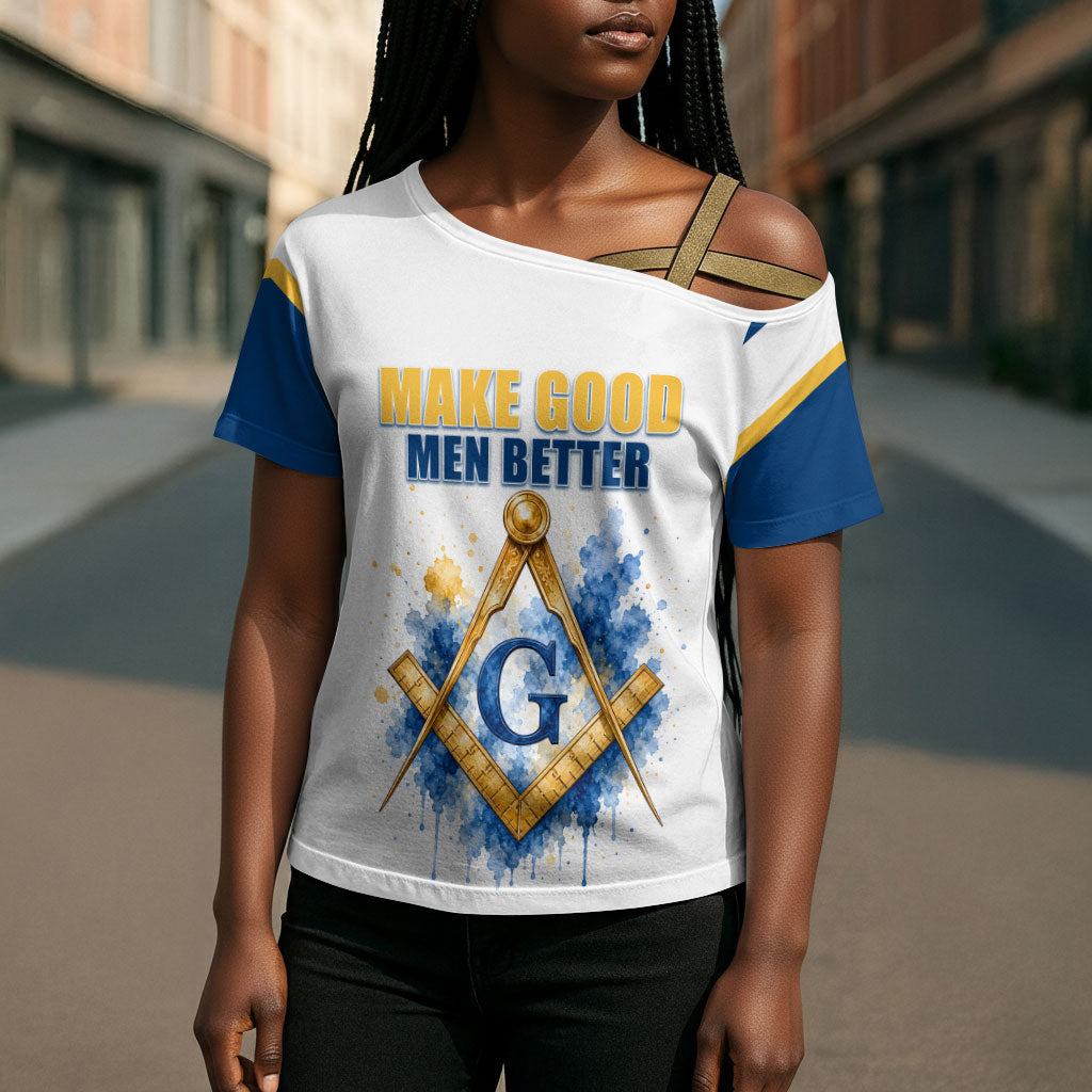Prince Hall Freemasonry Cross Shoulder Shirt Square And Compass Letter G Watercolor Portrait Art