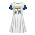 Prince Hall Freemasonry Kid Short Sleeve Dress Square And Compass Letter G Watercolor Portrait Art