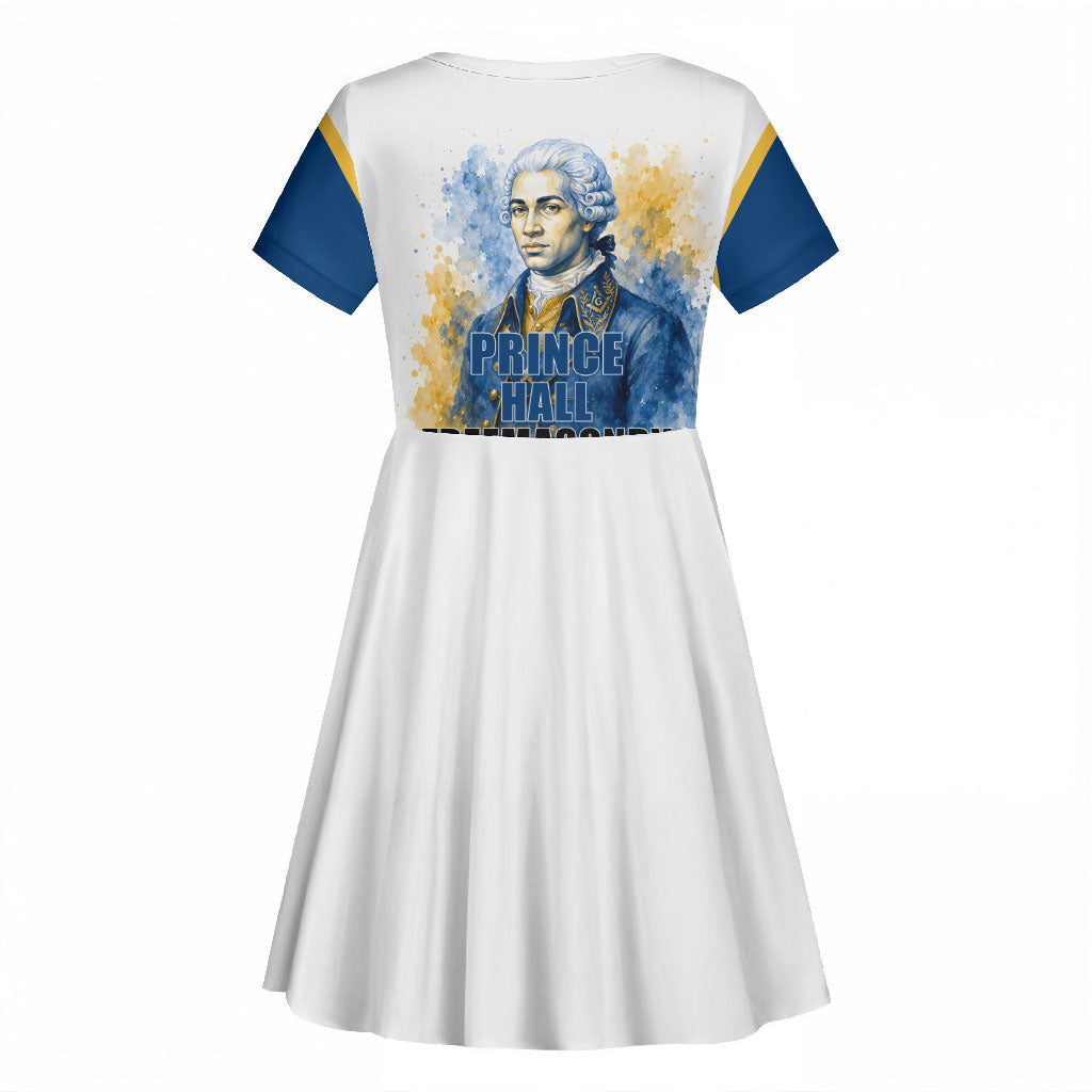 Prince Hall Freemasonry Kid Short Sleeve Dress Square And Compass Letter G Watercolor Portrait Art