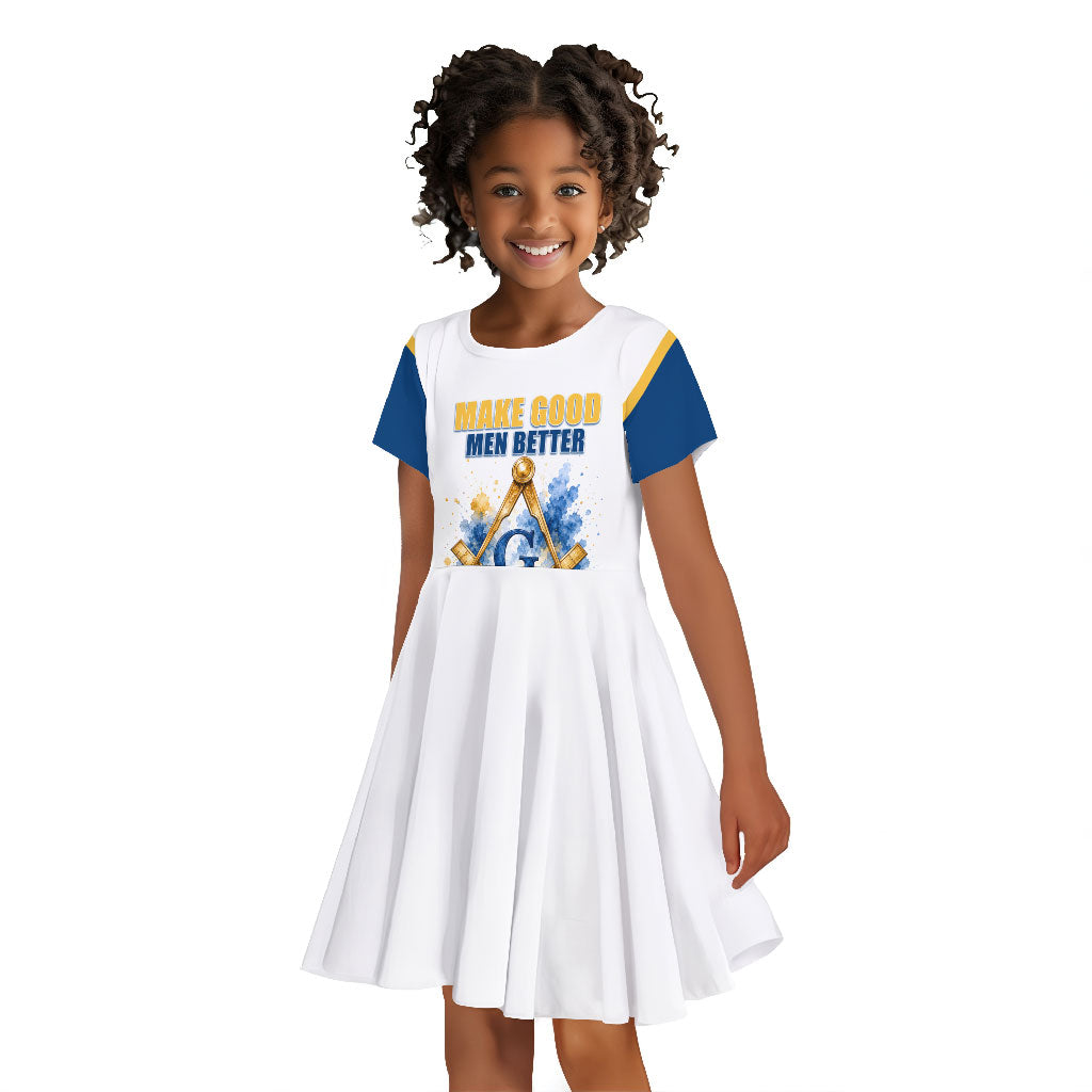 Prince Hall Freemasonry Kid Short Sleeve Dress Square And Compass Letter G Watercolor Portrait Art
