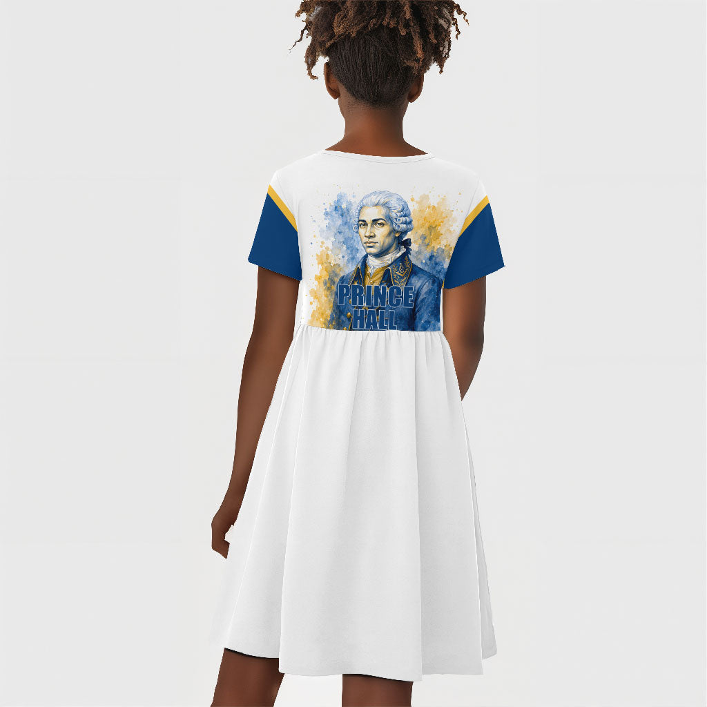 Prince Hall Freemasonry Kid Short Sleeve Dress Square And Compass Letter G Watercolor Portrait Art