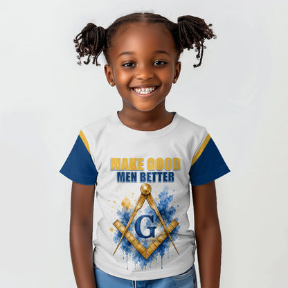 Prince Hall Freemasonry Kid T shirt Square And Compass Letter G Watercolor Portrait Art