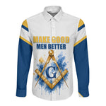 Prince Hall Freemasonry Long Sleeve Button Shirt Square And Compass Letter G Watercolor Portrait Art
