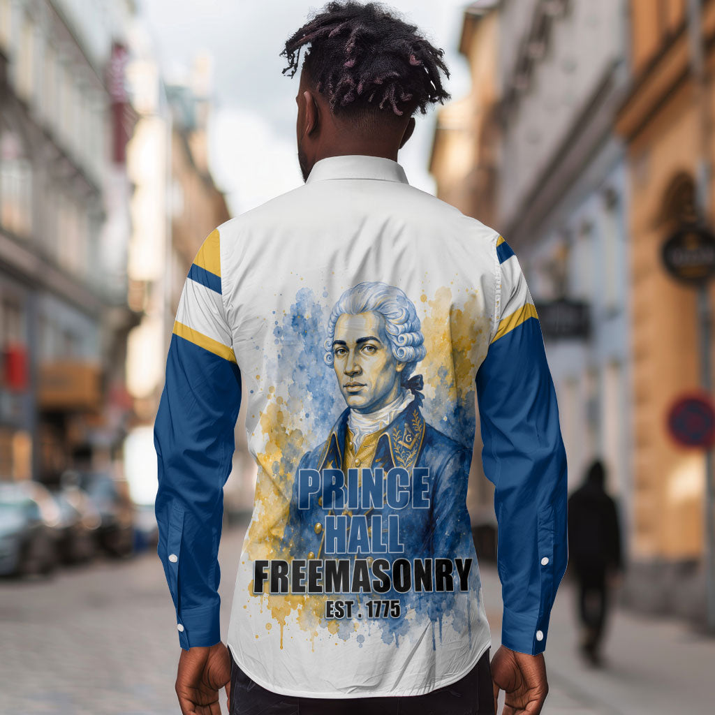 Prince Hall Freemasonry Long Sleeve Button Shirt Square And Compass Letter G Watercolor Portrait Art