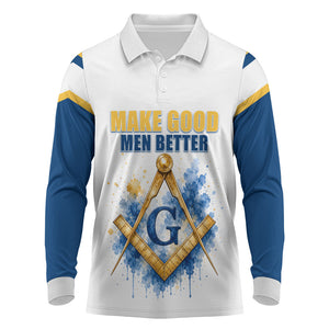 Prince Hall Freemasonry Long Sleeve Polo Shirt Square And Compass Letter G Watercolor Portrait Art