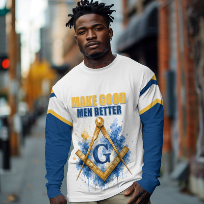 Prince Hall Freemasonry Long Sleeve Shirt Square And Compass Letter G Watercolor Portrait Art