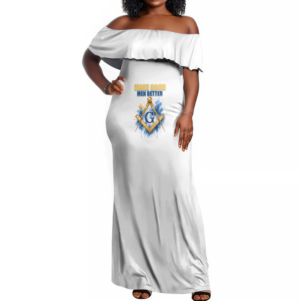 Prince Hall Freemasonry Off Shoulder Maxi Dress Square And Compass Letter G Watercolor Portrait Art