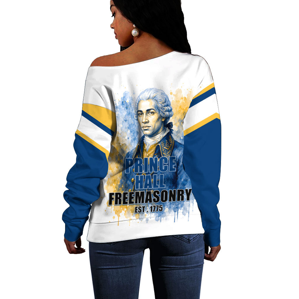 Prince Hall Freemasonry Off Shoulder Sweater Square And Compass Letter G Watercolor Portrait Art