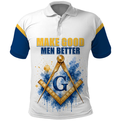 Prince Hall Freemasonry Polo Shirt Square And Compass Letter G Watercolor Portrait Art