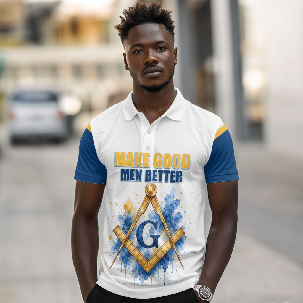 Prince Hall Freemasonry Polo Shirt Square And Compass Letter G Watercolor Portrait Art