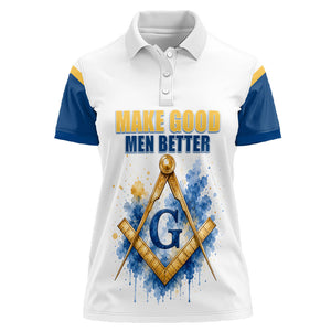 Prince Hall Freemasonry Women Polo Shirt Square And Compass Letter G Watercolor Portrait Art