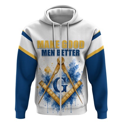 Prince Hall Freemasonry Zip Hoodie Square And Compass Letter G Watercolor Portrait Art