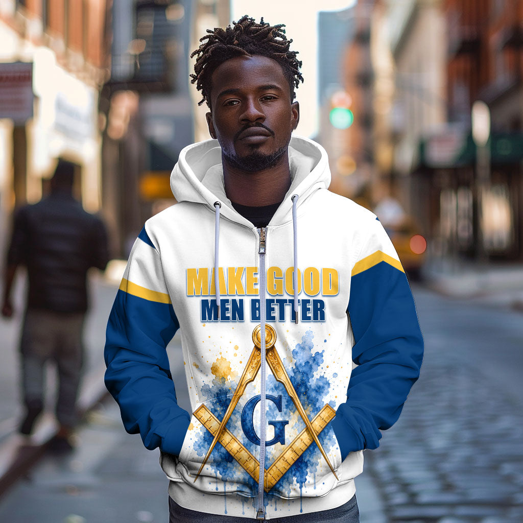 Prince Hall Freemasonry Zip Hoodie Square And Compass Letter G Watercolor Portrait Art