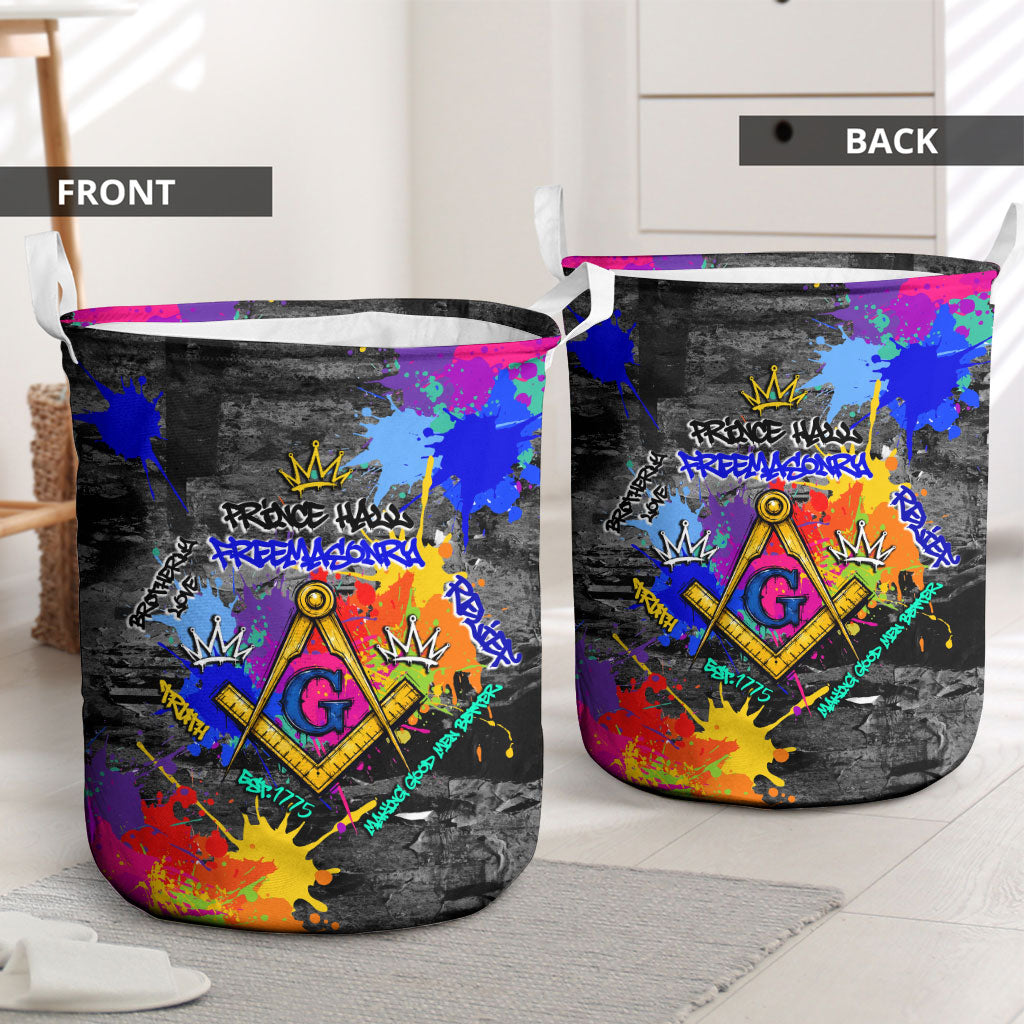 Prince Hall Freemasonry Laundry Basket Colorful Graffiti Paint Splatter On Urban Stone Wall
