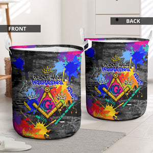 Prince Hall Freemasonry Laundry Basket Colorful Graffiti Paint Splatter On Urban Stone Wall