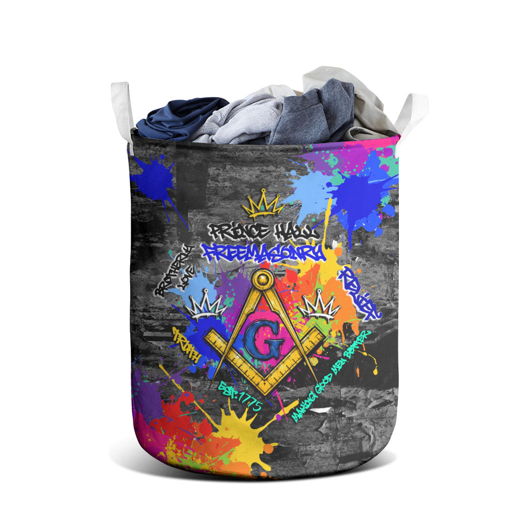 Prince Hall Freemasonry Laundry Basket Colorful Graffiti Paint Splatter On Urban Stone Wall