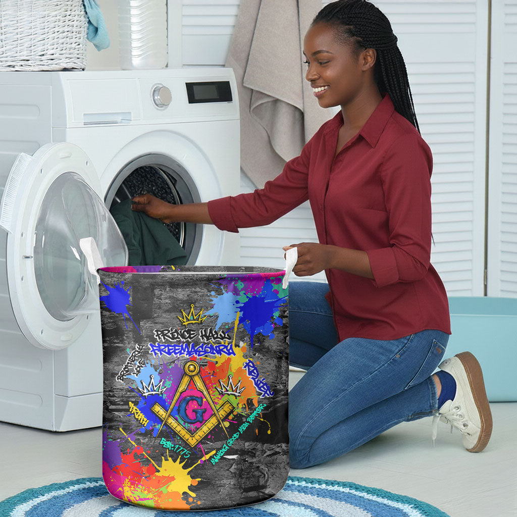 Prince Hall Freemasonry Laundry Basket Colorful Graffiti Paint Splatter On Urban Stone Wall