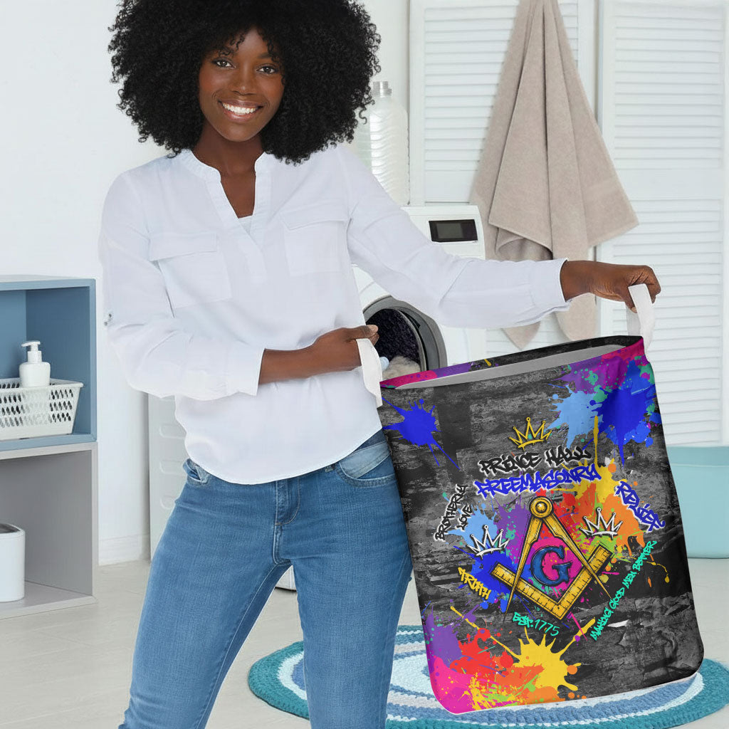 Prince Hall Freemasonry Laundry Basket Colorful Graffiti Paint Splatter On Urban Stone Wall