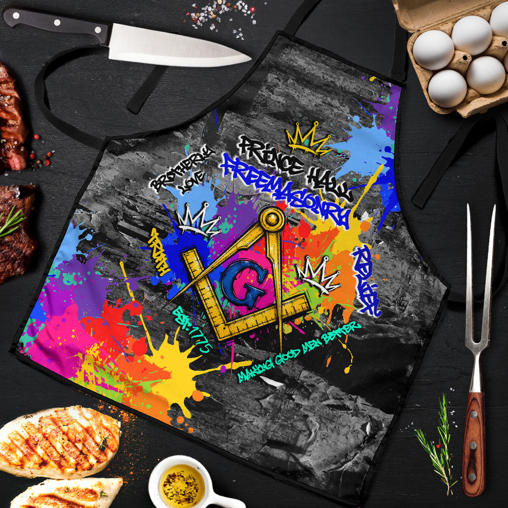 Prince Hall Freemasonry Apron Colorful Graffiti Paint Splatter On Urban Stone Wall