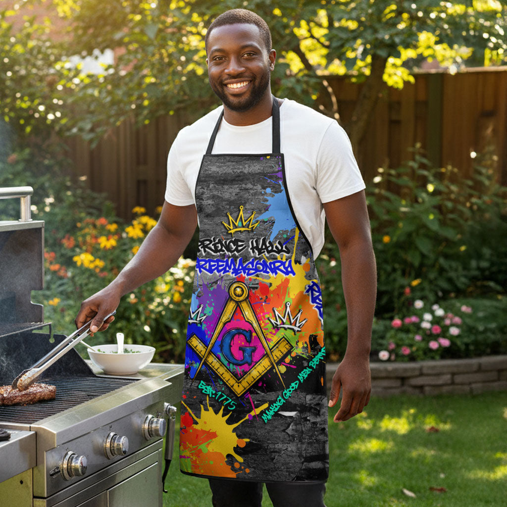 Prince Hall Freemasonry Apron Colorful Graffiti Paint Splatter On Urban Stone Wall