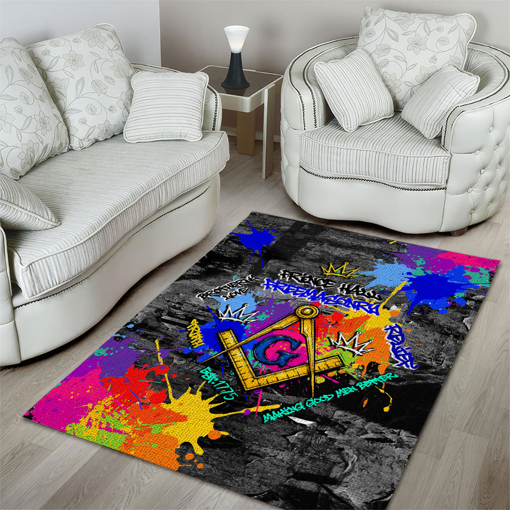 Prince Hall Freemasonry Area Rug Colorful Graffiti Paint Splatter On Urban Stone Wall