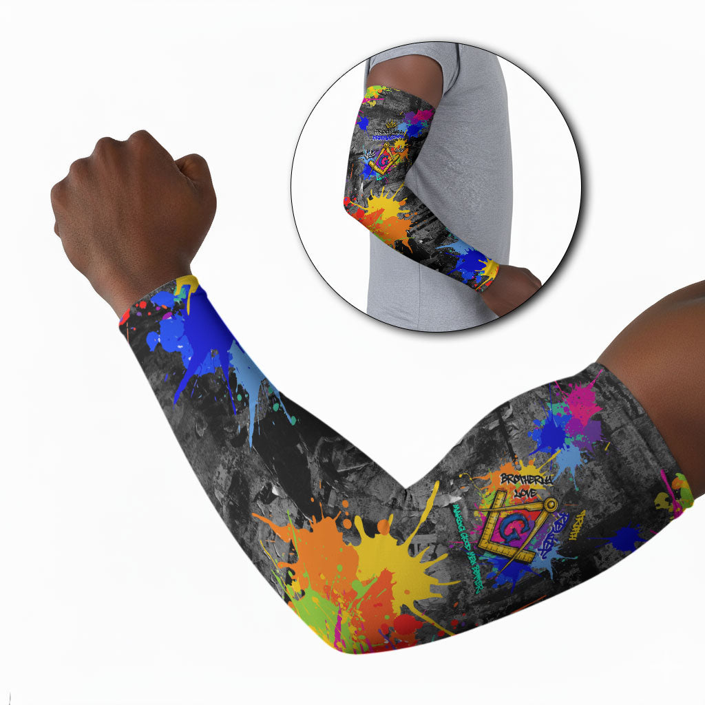 Prince Hall Freemasonry Arm Sleeves Colorful Graffiti Paint Splatter On Urban Stone Wall