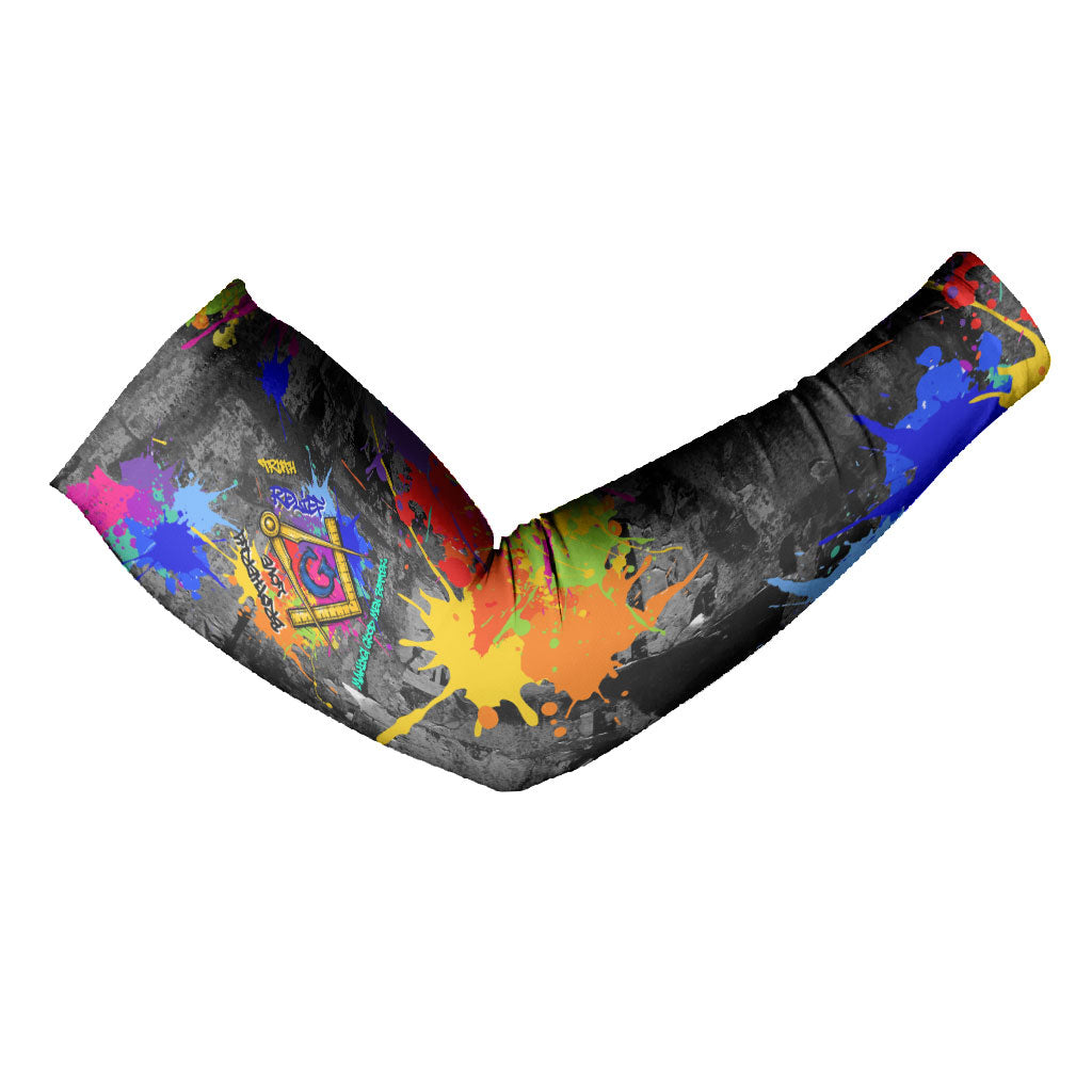 Prince Hall Freemasonry Arm Sleeves Colorful Graffiti Paint Splatter On Urban Stone Wall