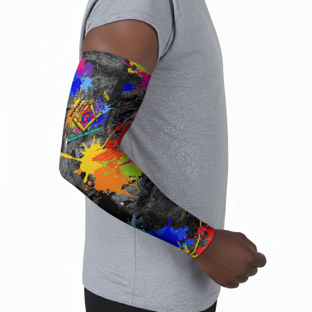 Prince Hall Freemasonry Arm Sleeves Colorful Graffiti Paint Splatter On Urban Stone Wall