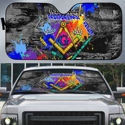 Prince Hall Freemasonry Auto Sun Shade Colorful Graffiti Paint Splatter On Urban Stone Wall