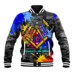Prince Hall Freemasonry Baseball Jacket Colorful Graffiti Paint Splatter On Urban Stone Wall