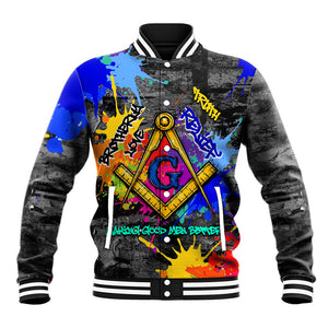 Prince Hall Freemasonry Baseball Jacket Colorful Graffiti Paint Splatter On Urban Stone Wall