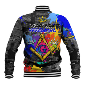 Prince Hall Freemasonry Baseball Jacket Colorful Graffiti Paint Splatter On Urban Stone Wall