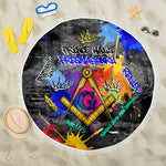 Prince Hall Freemasonry Beach Blanket Colorful Graffiti Paint Splatter On Urban Stone Wall