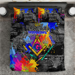 Prince Hall Freemasonry Bedding Set Colorful Graffiti Paint Splatter On Urban Stone Wall