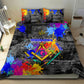 Prince Hall Freemasonry Bedding Set Colorful Graffiti Paint Splatter On Urban Stone Wall