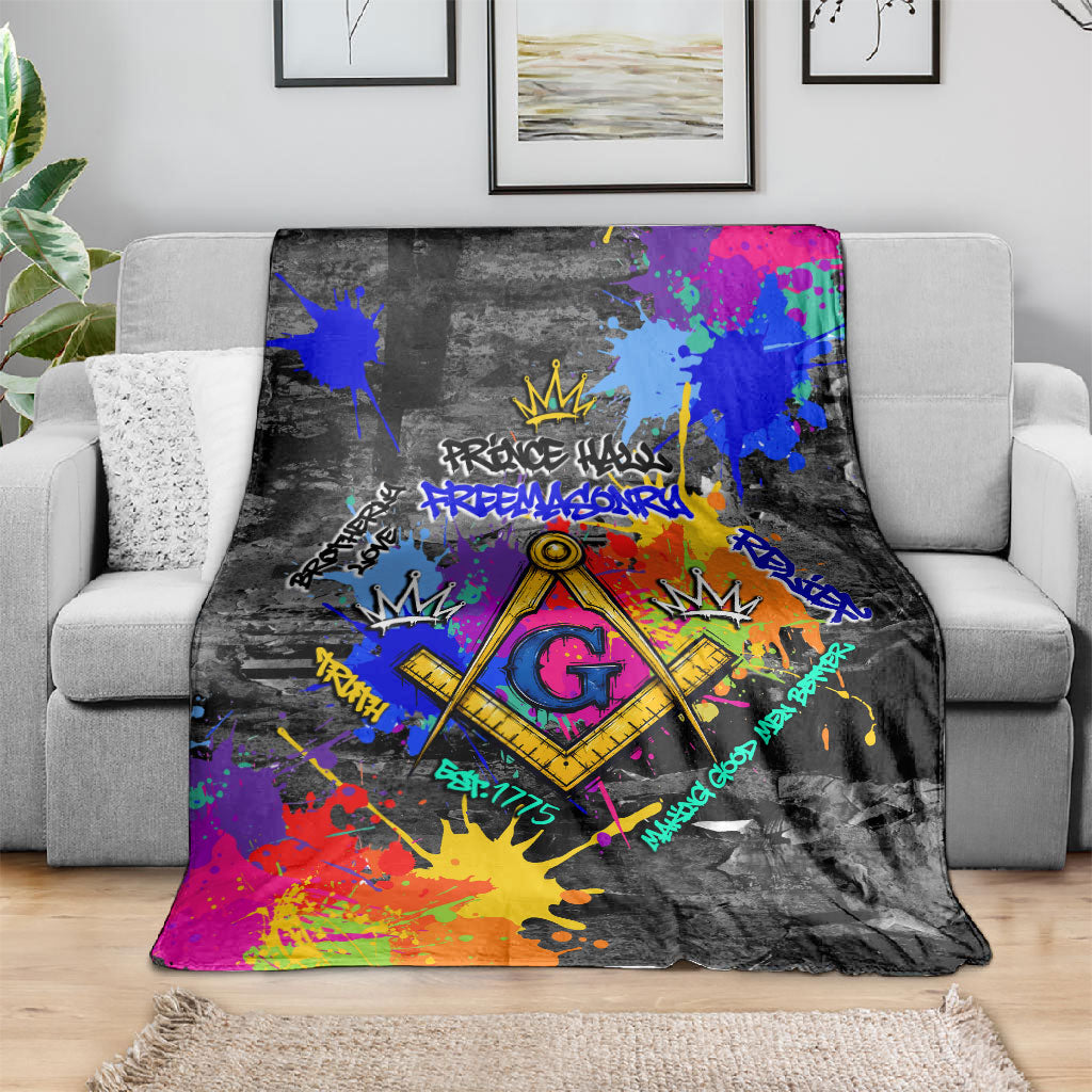 Prince Hall Freemasonry Blanket Colorful Graffiti Paint Splatter On Urban Stone Wall