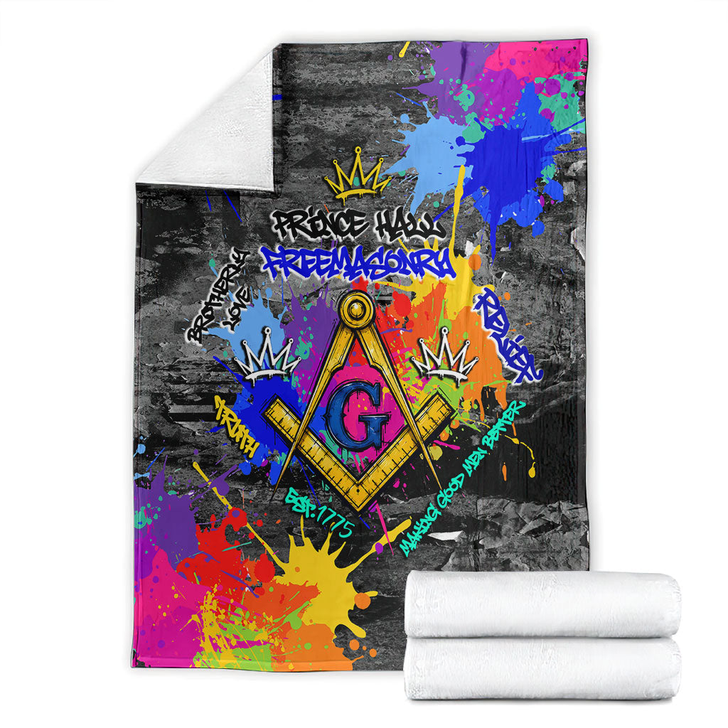 Prince Hall Freemasonry Blanket Colorful Graffiti Paint Splatter On Urban Stone Wall