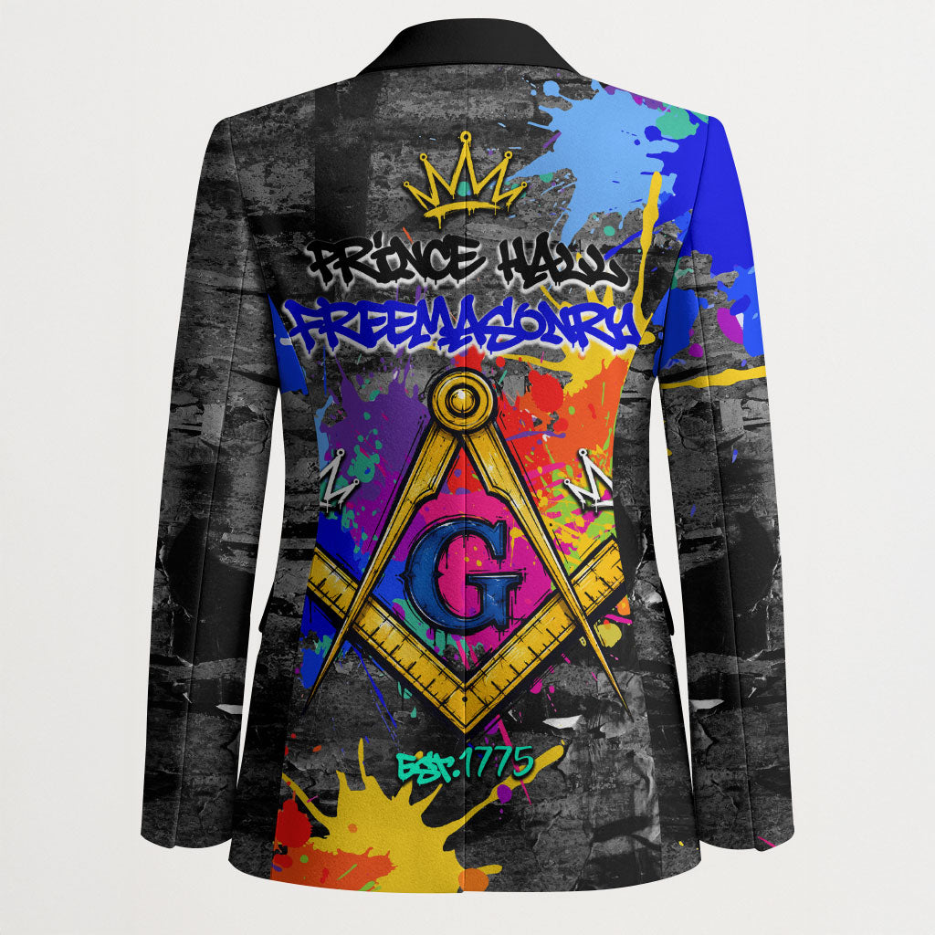 Prince Hall Freemasonry Blazer Colorful Graffiti Paint Splatter On Urban Stone Wall